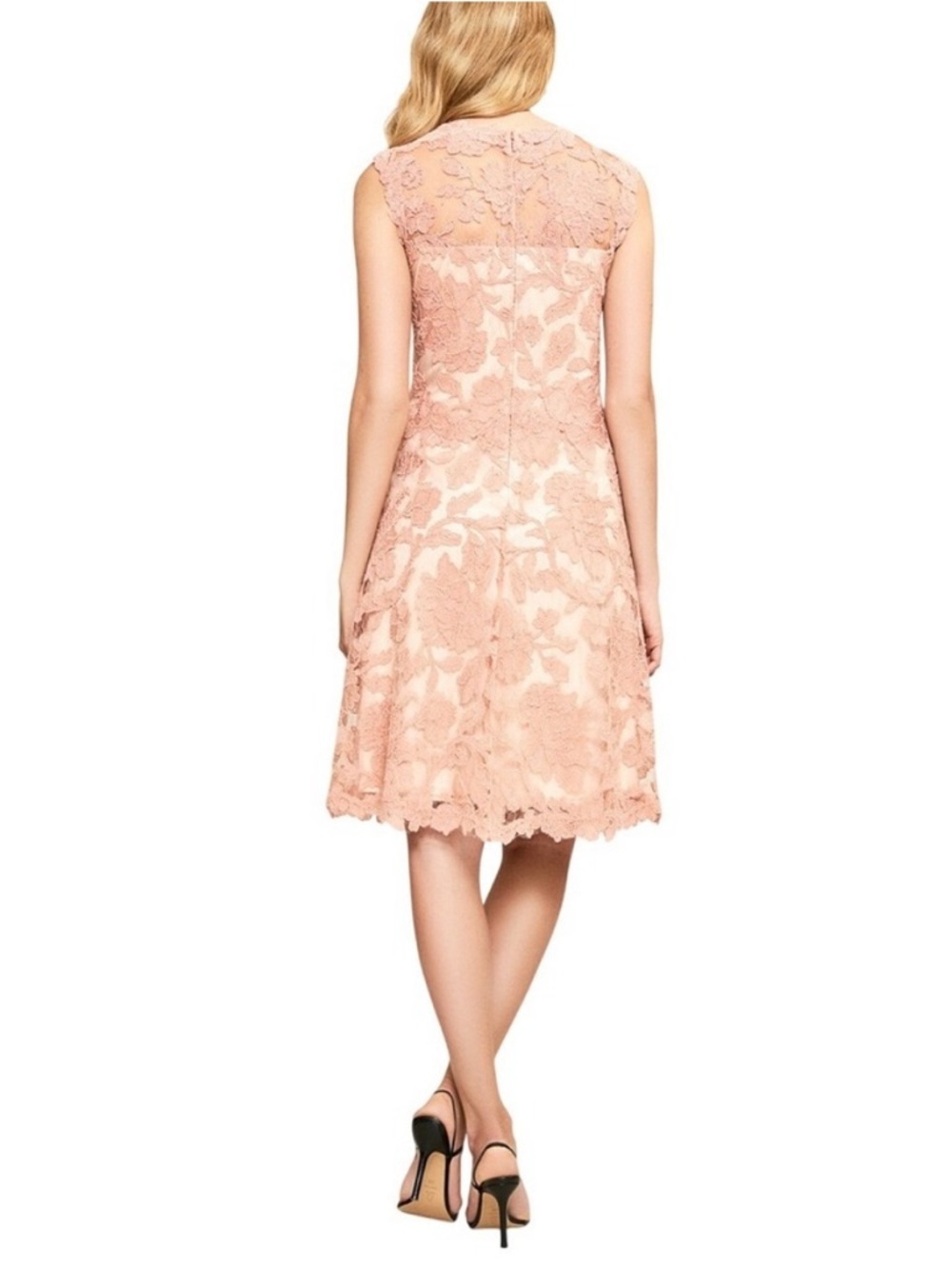 TADASHI SHOJI Tamura Pink Embroidered Lace Fit Flare Midi Dress 12 Floral Party - Picture 4 of 13